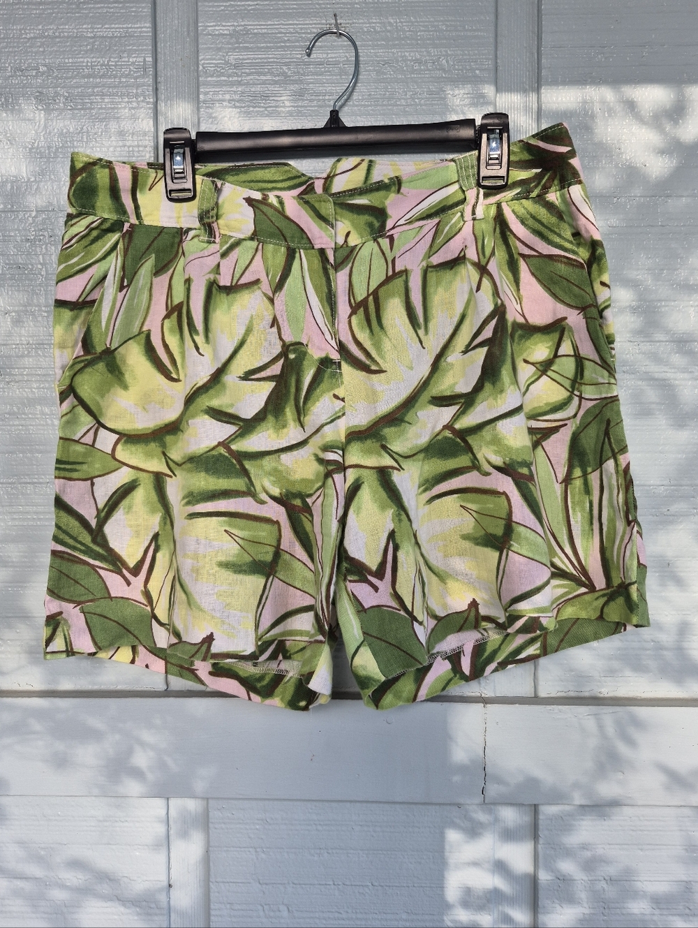 Tommy Bahama Linen High Waist Green Palm Leaf Print Women Shorts M